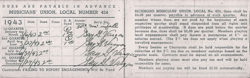 Joe Castro's Musicians' Union Card